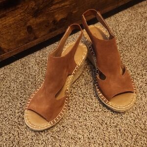 Gentle Souls Brown Suede Wedge Sandals Casual